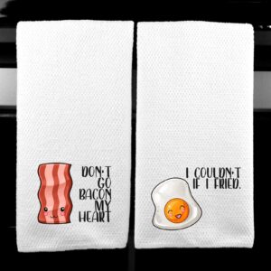 Don't go Bacon My Heart and I Couldn't if I Fried Funny Saying Kitchen Tea Towel - Gift Set of 2