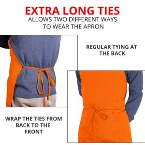 Bundle Set of Utopia Kitchen Flour Sack Tea Towels 12 Pack, 28" x 28" Ring Spun 100% Cotton Dish Cloths and Utopia Kitchen Unisex Adjustable Bib Apron with 2 Pockets Orange