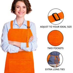 Bundle Set of Utopia Kitchen Flour Sack Tea Towels 12 Pack, 28" x 28" Ring Spun 100% Cotton Dish Cloths and Utopia Kitchen Unisex Adjustable Bib Apron with 2 Pockets Orange