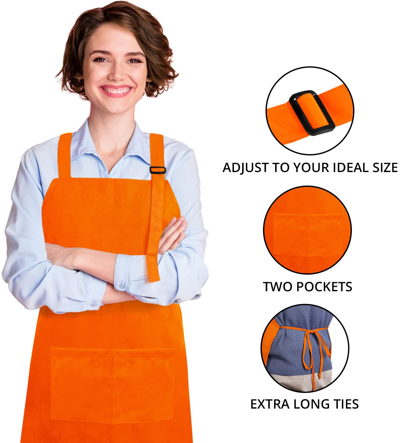 Bundle Set of Utopia Kitchen Flour Sack Tea Towels 12 Pack, 28" x 28" Ring Spun 100% Cotton Dish Cloths and Utopia Kitchen Unisex Adjustable Bib Apron with 2 Pockets Orange