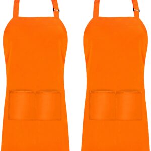 Bundle Set of Utopia Kitchen Flour Sack Tea Towels 12 Pack, 28" x 28" Ring Spun 100% Cotton Dish Cloths and Utopia Kitchen Unisex Adjustable Bib Apron with 2 Pockets Orange