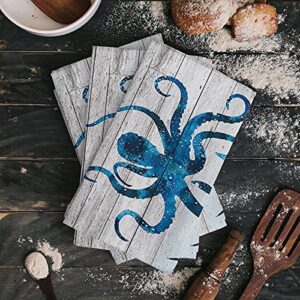 Meet 1998 Marine Wildlife Octopus Kitchen Towels, Hand Drying Towel, Soft Absorbent Multipurpose Cloth Tea Towels for Cooking Baking, Plant Coral Blue Washable Dish Towels Cloth 18x28 Inch