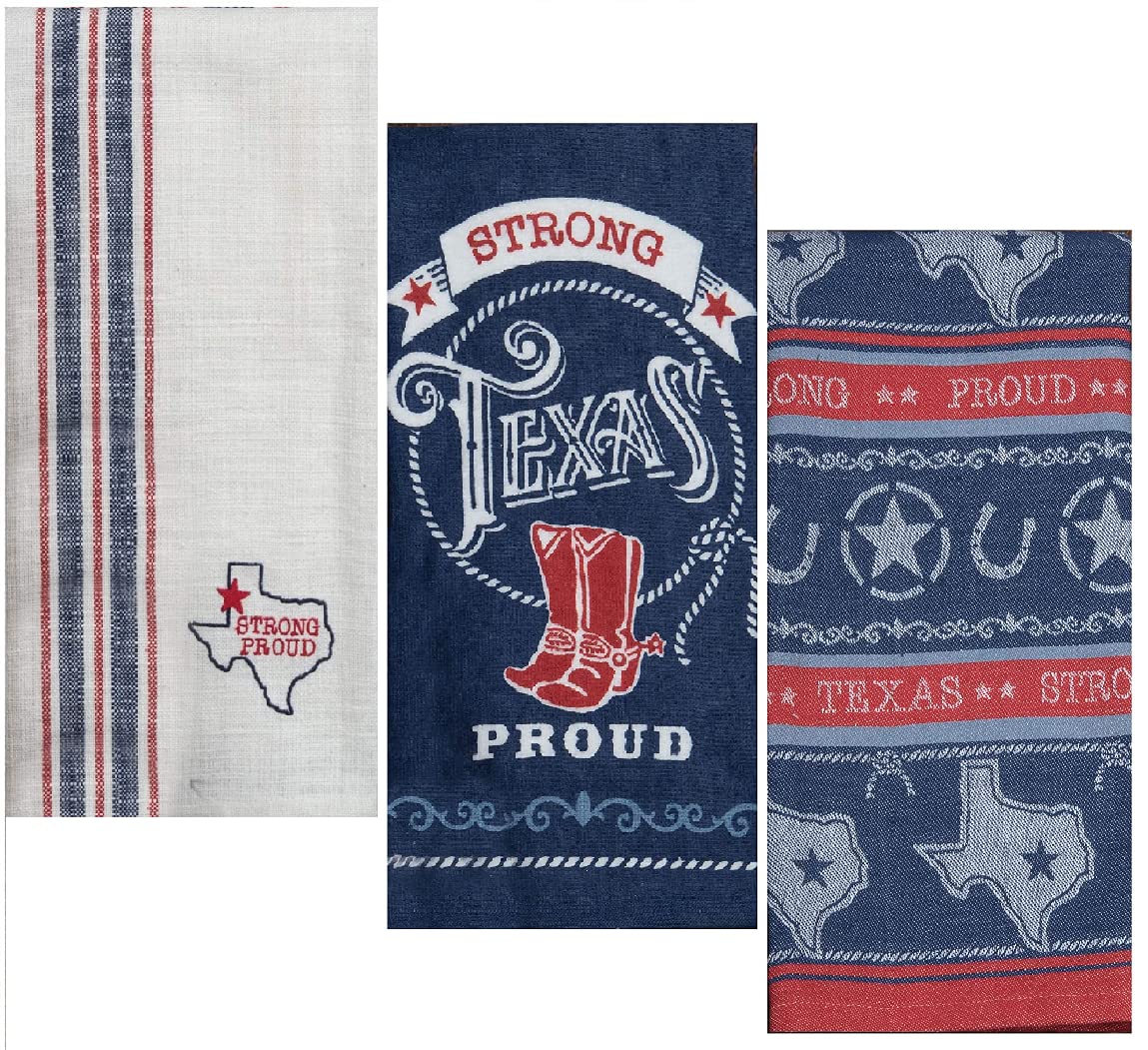 Kay Dee Design Designs Texas Pride Set of 3 Tea Towels | Texas Strong Theme | Texas Dish Towels | Souvenir or Gift Idea | Deep in The Heart of Texas, Blue