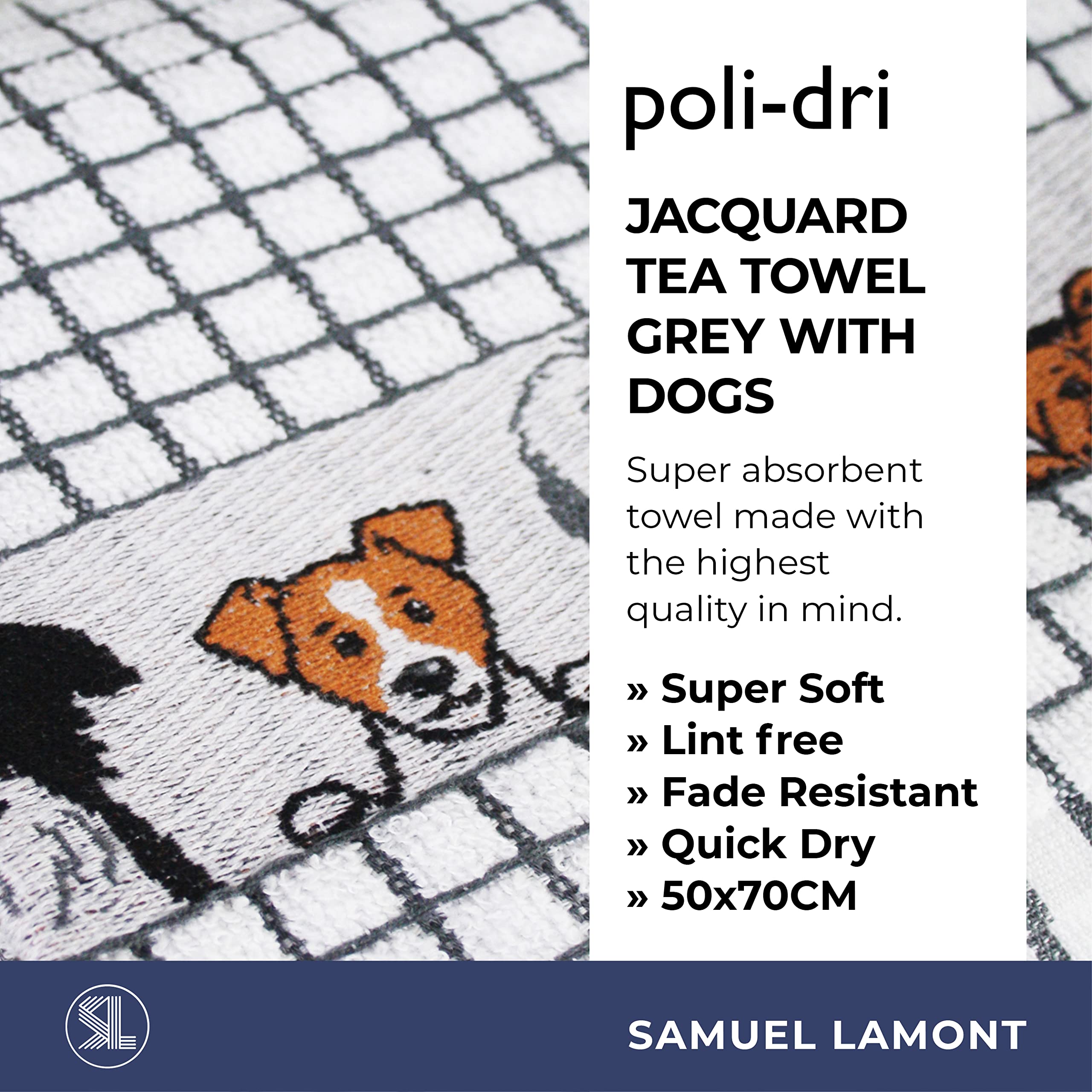 Samuel Lamont Poli-dri Jacquard Towel White with Brown and DOGS trim