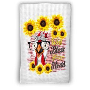 funny dish towel, chicken with glasses, bless your heart, southern farmhouse, waffle weave towel