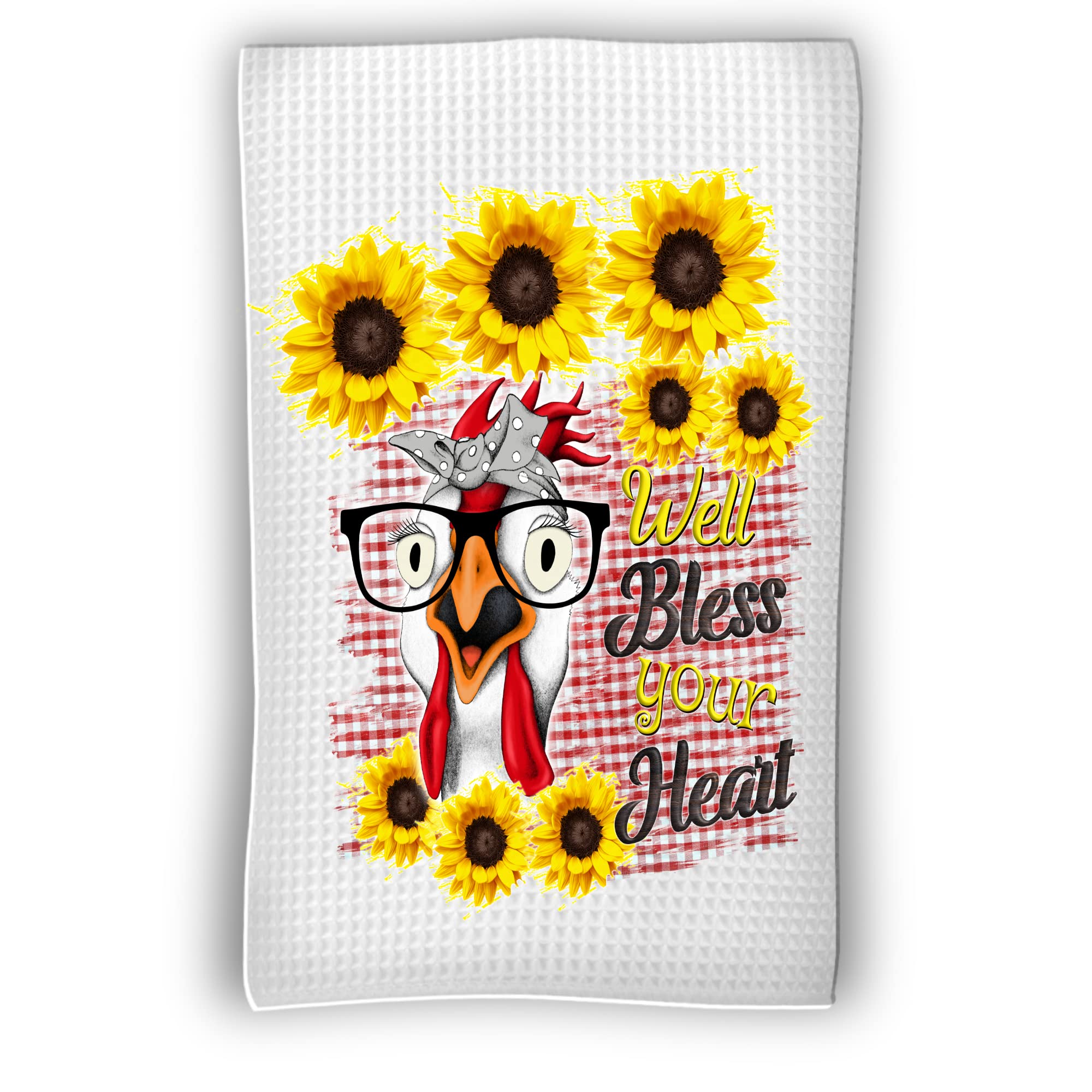 Funny Dish Towel, Chicken with Glasses, Bless your Heart, Southern Farmhouse, Waffle Weave Towel