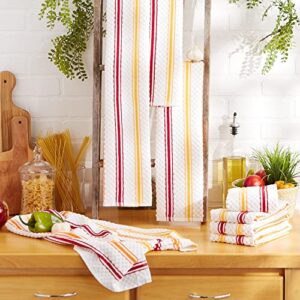 Cotton Stripe Terry Dish Towels, 15x25 Set of 12, Absorbent Durable Drying Cleaning Kitchen Towels-Red/Orange Stripe