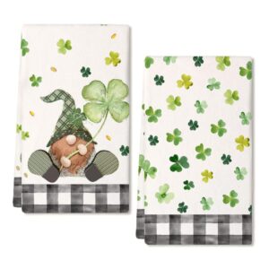 arkeny st patricks day gnome green shamrock kitchen towels dish towels st. patrick's day decorations for home décor ultra absorbent bar drying cloth 18x26 inch hand towel for cooking set of 2