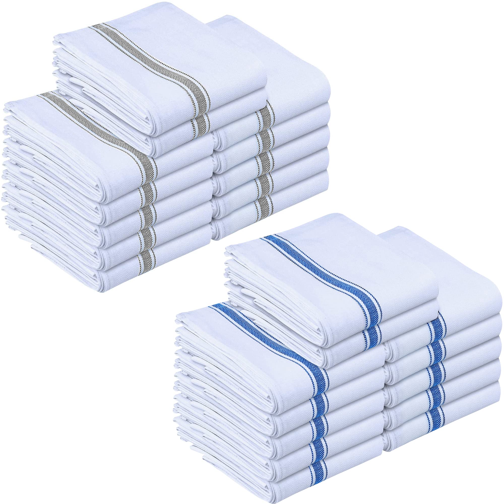 Utopia Towels 24X Pack Dish Towels (15 x 25 Inches)- 100% Ring Spun Cotton- Super Absorbent- Linen Kitchen Towels- Soft Reusable- Cleaning Bar, and Tea Towels Set (12X Grey & 12X Blue)