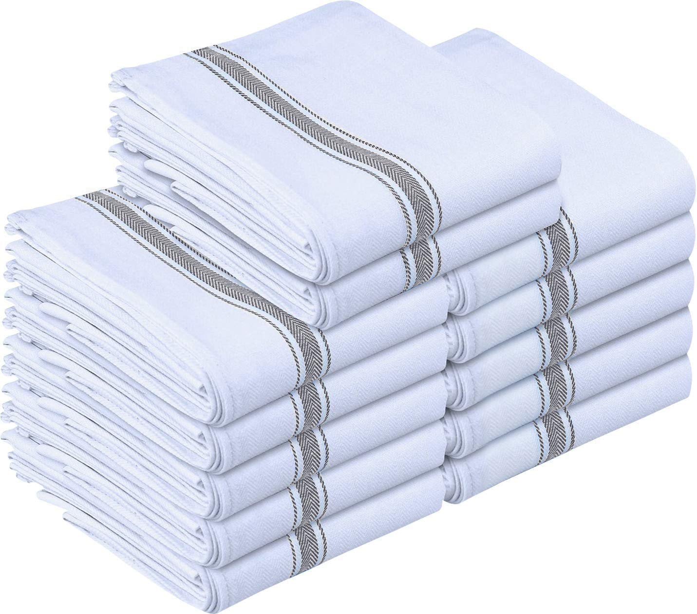 Utopia Towels 24X Pack Dish Towels (15 x 25 Inches)- 100% Ring Spun Cotton- Super Absorbent- Linen Kitchen Towels- Soft Reusable- Cleaning Bar, and Tea Towels Set (12X Grey & 12X Blue)