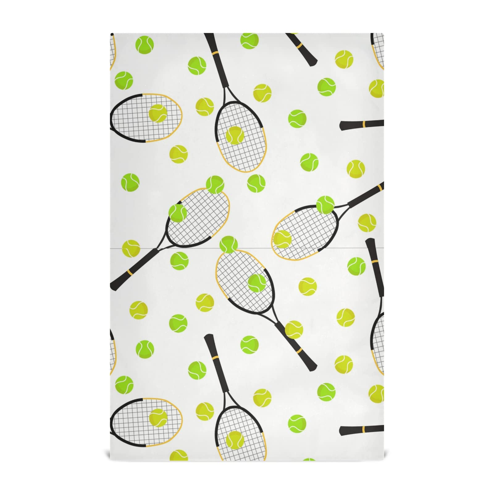 Oyihfvs Tennis Balls and Rackets Seamless On White Set of 6 Polyester Kitchen Dish Towel, Dishtowels Waffle Dishcloths, Hemmed Napkin Hand Bar Tea Towels with Hanging Loop, Multi 20, 28x18 inches