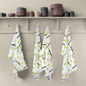 Oyihfvs Tennis Balls and Rackets Seamless On White Set of 6 Polyester Kitchen Dish Towel, Dishtowels Waffle Dishcloths, Hemmed Napkin Hand Bar Tea Towels with Hanging Loop, Multi 20, 28x18 inches