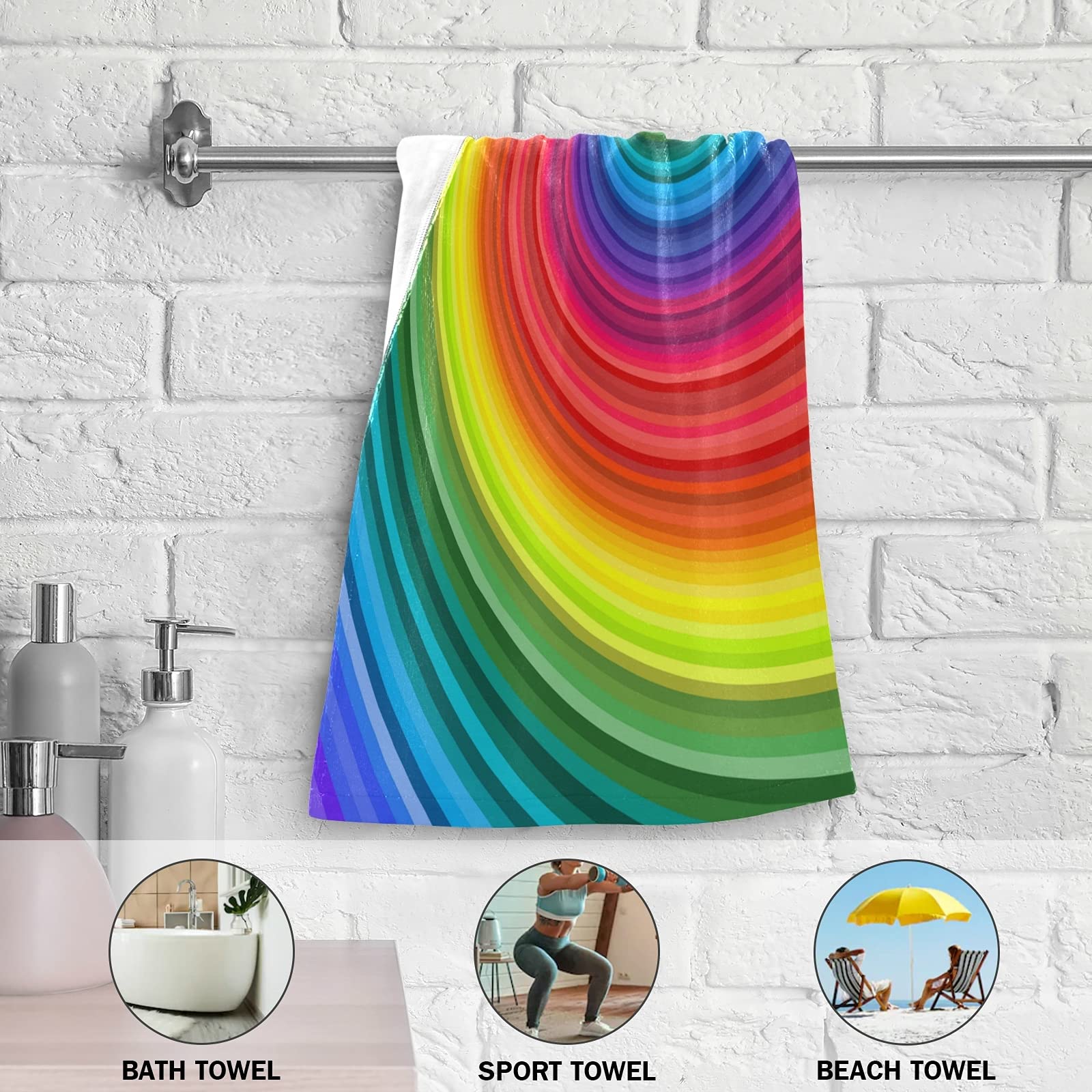 ALAZA Hand Towels 2 Packs, Vivid Rainbow Colored Swirl Kitchen Dish Bathroom Towels Kitchen Face Wash Cloths, 28 x 14 inch