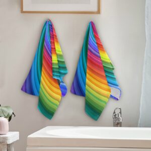 ALAZA Hand Towels 2 Packs, Vivid Rainbow Colored Swirl Kitchen Dish Bathroom Towels Kitchen Face Wash Cloths, 28 x 14 inch