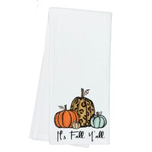 it's fall, y'all leopard pumpkin flour sack kitchen towel holiday home decor