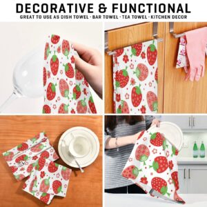 Kigai 1 Pack Strawberry Kitchen Towels Soft Highly Absorbent Dish Towels Reusable Kitchen Hand Towels for Kitchen Decorations or Tea Towels 28 x 18 Inch