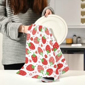 Kigai 1 Pack Strawberry Kitchen Towels Soft Highly Absorbent Dish Towels Reusable Kitchen Hand Towels for Kitchen Decorations or Tea Towels 28 x 18 Inch