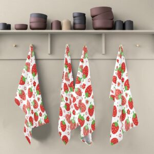 Kigai 1 Pack Strawberry Kitchen Towels Soft Highly Absorbent Dish Towels Reusable Kitchen Hand Towels for Kitchen Decorations or Tea Towels 28 x 18 Inch