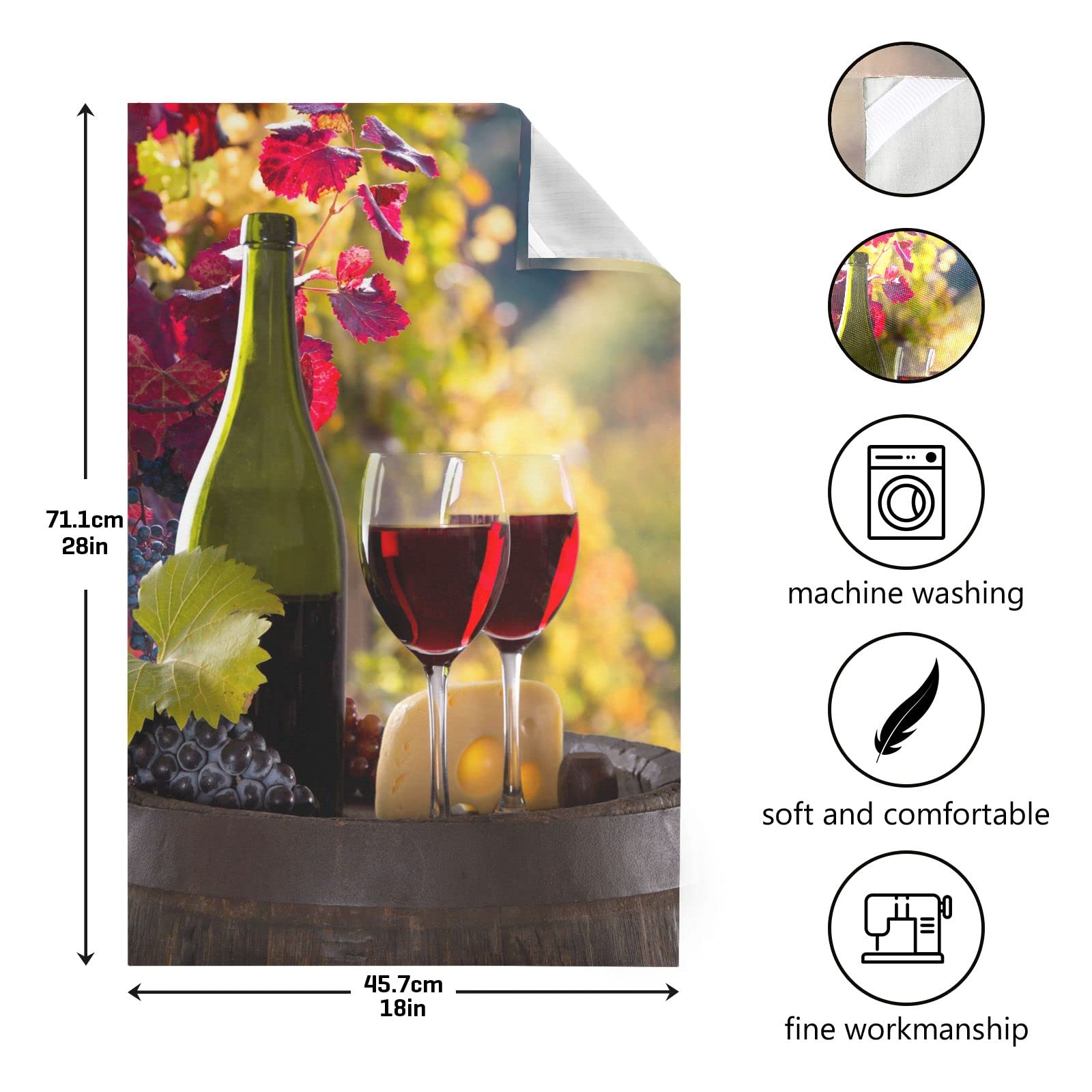 BOENLE Wine Glass Grape Vine Kitchen Towels Set of 4, Absorbent Microfiber Dish Hand Towel Farmhouse Quick Dry Cleaning Cloth Tea Towels Dishcloths Decorative