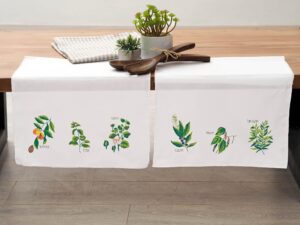 leisure arts tea towel 17"x28" herb 2pc, towel set, embroidery kit, bathroom hand towels, kitchen towel, cross stitch kits, stamped cross stitch kits