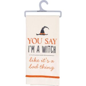 primitives by kathy embroidered halloween dish towel, 18 x 26-inch, you say i'm a witch