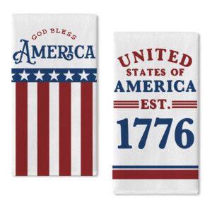 seliem 4th of july god bless america patriotic kitchen dish towel set of 2, american independence day hand towel stripes drying baking cooking cloth, summer holiday usa kitchen decor 18x26 inches