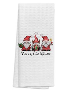tunw christmas themed kitchen towels 16″×24″,merry christmas santa gnomes soft and absorbent kitchen tea towel dish towels hand towels, for women girls mom wife