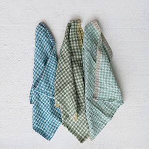 Creative Co-Op Woven Linen Gingham Pattern, Set of 3 Colors Tea Towels, Multi