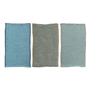 creative co-op woven linen gingham pattern, set of 3 colors tea towels, multi