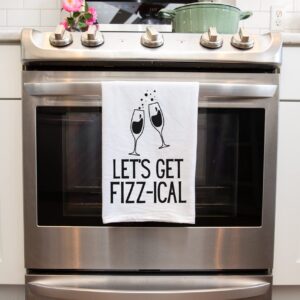 Handmade Funny Kitchen Towel - 100% Cotton Cheeky Champagne Toast Hand Bar Towels for Kitchen - 28x28 Inch Perfect for Hostess Housewarming Christmas Mother’s Day Birthday Gift (Let's Get Fizz-ical)