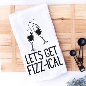 Handmade Funny Kitchen Towel - 100% Cotton Cheeky Champagne Toast Hand Bar Towels for Kitchen - 28x28 Inch Perfect for Hostess Housewarming Christmas Mother’s Day Birthday Gift (Let's Get Fizz-ical)