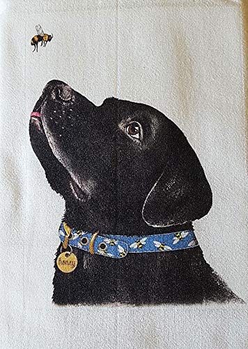 Mary Lake Thompson Black Labrador Retriever Bumble Bees 100% Cotton Flour Sack Dish Tea Towel 30" x 30"