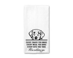 htdesigns chocolate lab dog, tea towel, every snack you make, every bite you take, kitchen decor, dish towels, chocolate lab dog mom, chocolate lab gifts, waffle weave kitchen towel
