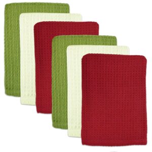dii heavy duty kitchen towels collection long lasting quality, dish cloth set, holiday waffle, 6 piece