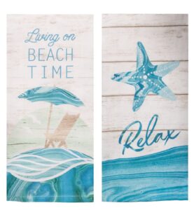 coastal tranquility kitchen tea towel bundle of 2, beach time and relax