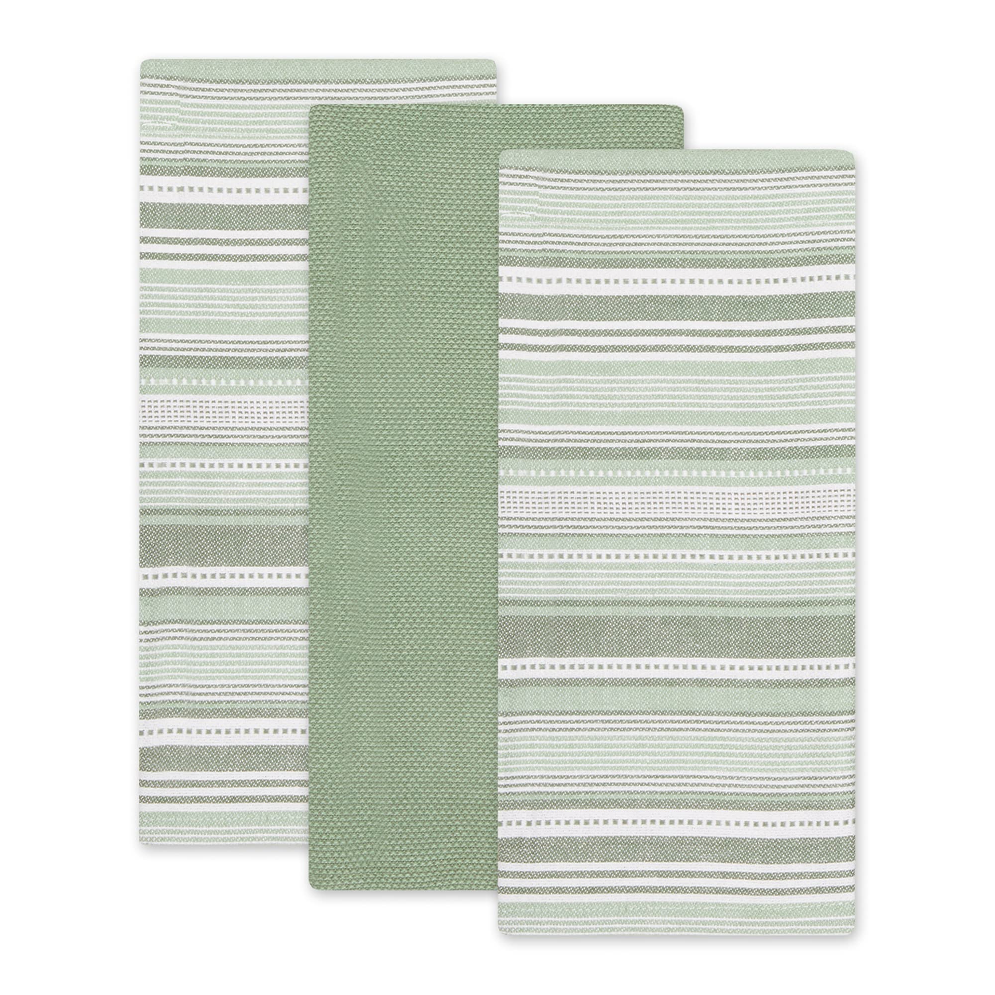 DII Everyday Dishtowel Collection Urban Stripe, 20x30, Artichoke Green, 3 Piece