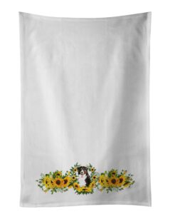 caroline's treasures ck2987wtkt bernese mountain dog in sunflowers white kitchen towel set of 2 dish towels decorative bathroom hand towel for hand, face, hair, yoga, tea, dishcloth, 19 x 25, white