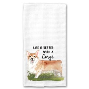 watercolor life is better with a corgi microfiber kitchen tea bar towel gift for animal dog lover