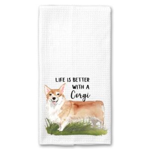 Watercolor Life is Better with a Corgi Microfiber Kitchen Tea Bar Towel Gift for Animal Dog Lover