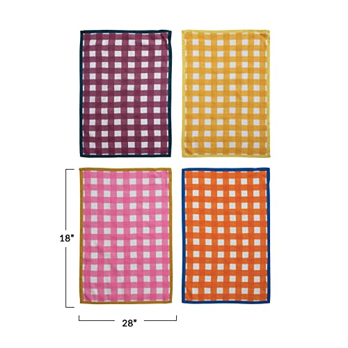 Creative Co-Op Cotton Check Pattern, 4 Colors Tea Towels, 28" L x 18" W x 0" H, Multicolor