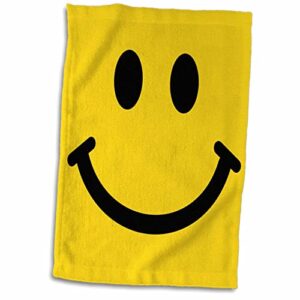 3d rose yellow smiley face-happy smiling cartoon-60s jolly cheerful bright hand/sports towel, 15 x 22
