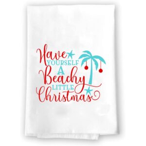 Christmas Decor | Decorative Kitchen and Bath Hand Towels | Beachy Little Christmas Beach | XMAS Winter Novelty | White Towel Home Holiday Decorations | Gift Present