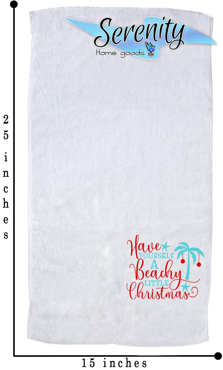 Christmas Decor | Decorative Kitchen and Bath Hand Towels | Beachy Little Christmas Beach | XMAS Winter Novelty | White Towel Home Holiday Decorations | Gift Present