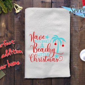 Christmas Decor | Decorative Kitchen and Bath Hand Towels | Beachy Little Christmas Beach | XMAS Winter Novelty | White Towel Home Holiday Decorations | Gift Present