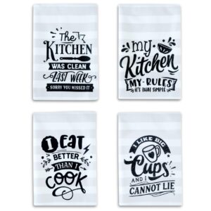 innobeta funny kitchen dish towels set of 4, decorative microfiber tea towels 16 x 23.6 in kitchen essentials, fun hand towels with funny sayings, housewarming kitchen gifts for women - quotes