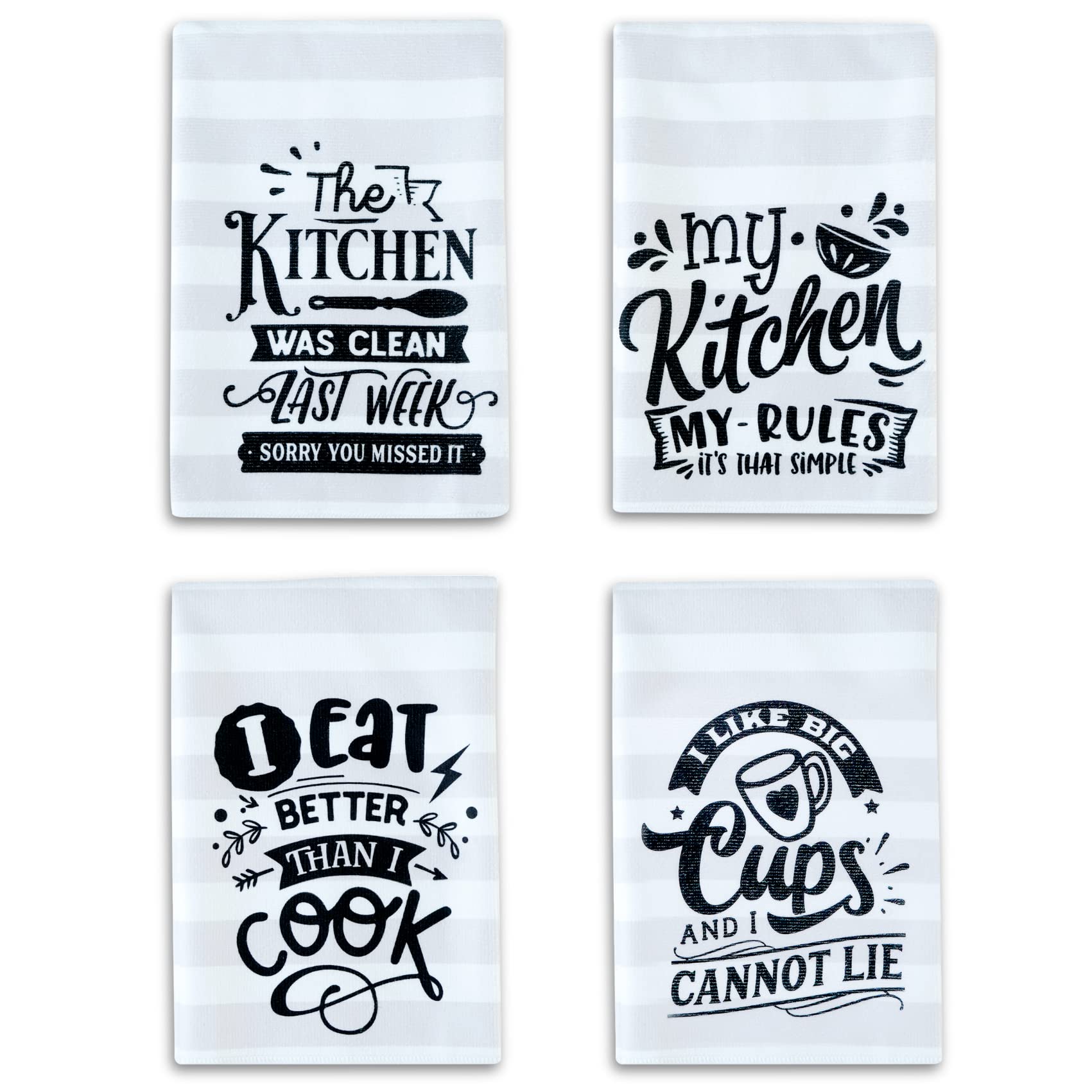 InnoBeta Funny Kitchen Dish Towels Set of 4, Decorative Microfiber Tea Towels 16 x 23.6 in Kitchen Essentials, Fun Hand Towels with Funny Sayings, Housewarming Kitchen Gifts for Women - Quotes