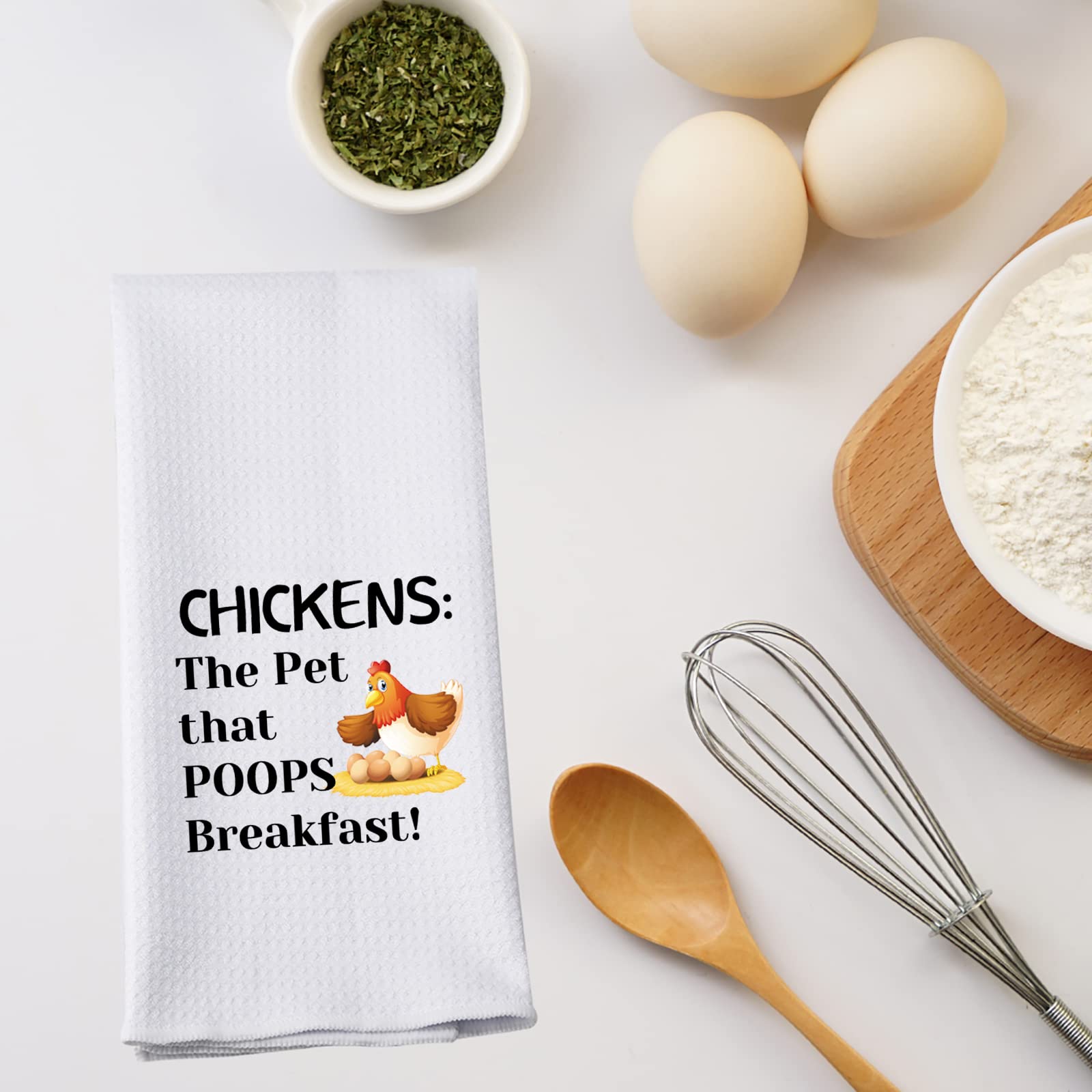 PWHAOO Funny Chicken Kitchen Towel Chicken The Pet That Poops Breakfast Kitchen Towel Breakfast Kitchen Towel (Chickens T)