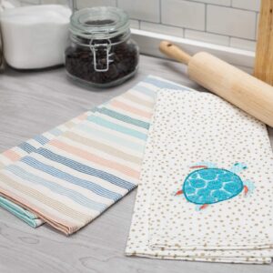 DII Pastel Striped Teal Sea Turtle 28 x 18 Cotton Decorative Hanging Dishtowel Set 2