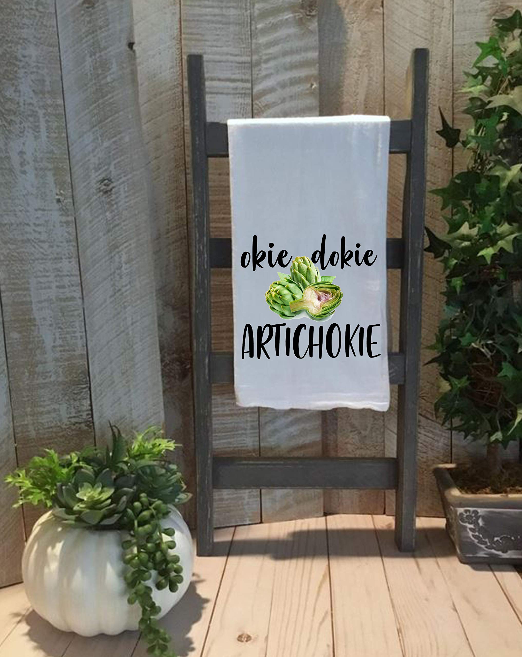 Okie dokie ARTICHOKIE - Dish Towel Kitchen Tea Towel Funny Saying Humorous Flour Sack Towels Great Housewarming Gift 28 inch by 28 inch, 100% Cotton, Multi-Purpose Towel