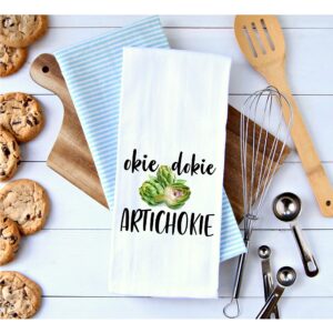 Okie dokie ARTICHOKIE - Dish Towel Kitchen Tea Towel Funny Saying Humorous Flour Sack Towels Great Housewarming Gift 28 inch by 28 inch, 100% Cotton, Multi-Purpose Towel